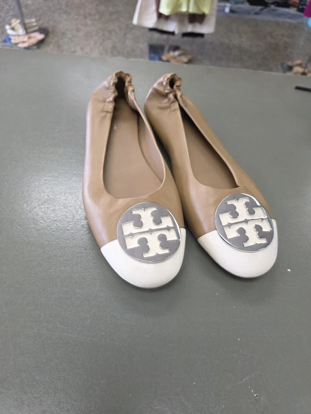 New Tory Burch Cap Toe Claire Leather Ballet Flats Sz 9.5 $275